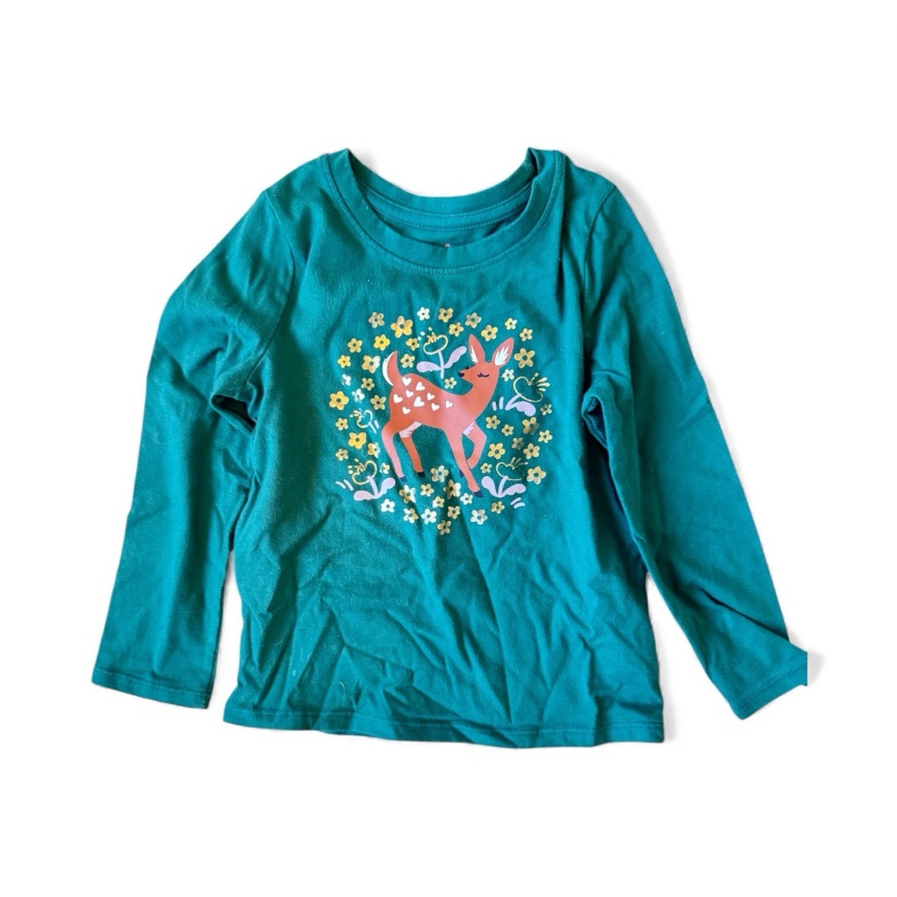 Carter's Girls Deer Long-Sleeve Graphic Tee in green- Size 3T